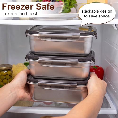 12 Pcs 61oz/ 1800 ml 304 Stainless Steel Food Containers with Lid, FDA Registered Airtight Lunch Container Reusable Meal Prep Storage Box Freezer/Dishwasher Safe for Home Kitchen