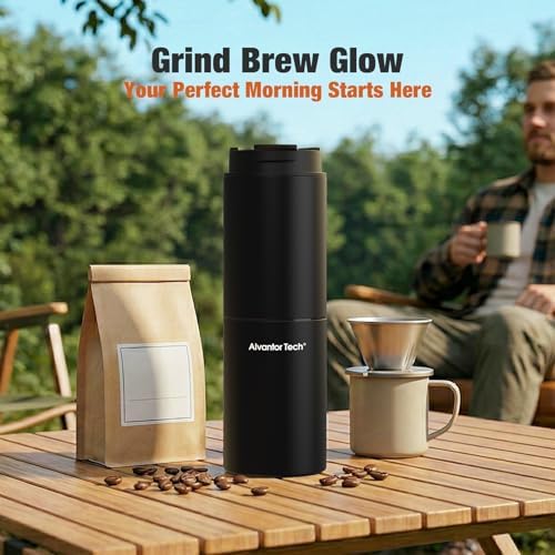 2-in-1 Portable Electric Burr Coffee Grinder - Grind & Brew, 38 Adjustable Settings, Ceramic Alloy Burrs, Rechargeable, with Cups, Filter & Lid for Home, Travel & Camping