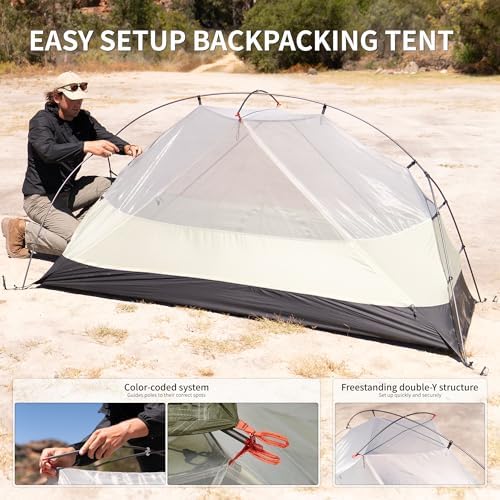 Naturehike Mongar Upgraded 1/2/3 Person Backpacking Tent,Waterproof Lightweight Camping Tent with Footprint