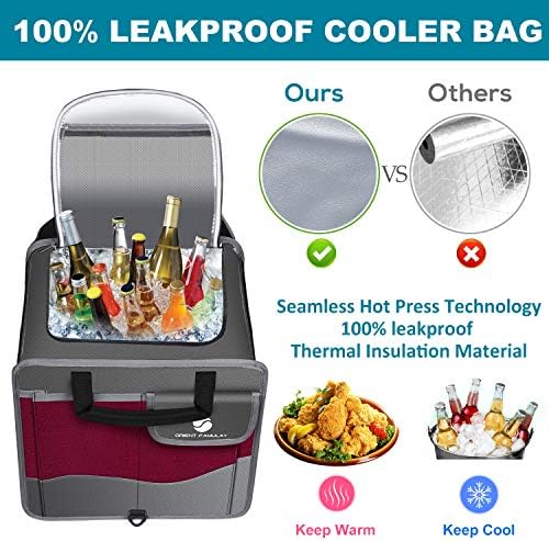 Trunk Organizer with Cooler, Collapsible Trunk Storage Container with Non Slip Bottom Strips, Large Multi-Compartment Waterproof Car Trunk Organizer Groceries for Vehicle Sedan, SUV, Van(Wine Red)