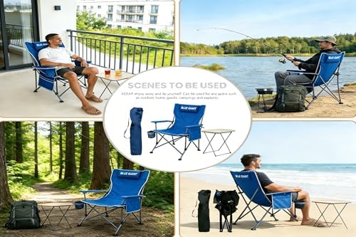 2 Pack Adjustable Folding Camping Chairs with Detachable Footrest and Headrest, Lightweight and Portable, Ideal for Hiking, Travel, Fishing and Outdoor Activities (Blue)