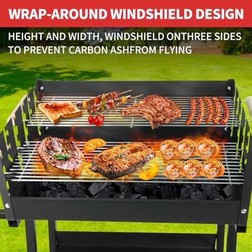 Portable Charcoal Grill, Skewer Charcoal Grill with wheels for Outdoor Cooking Camping Garden
