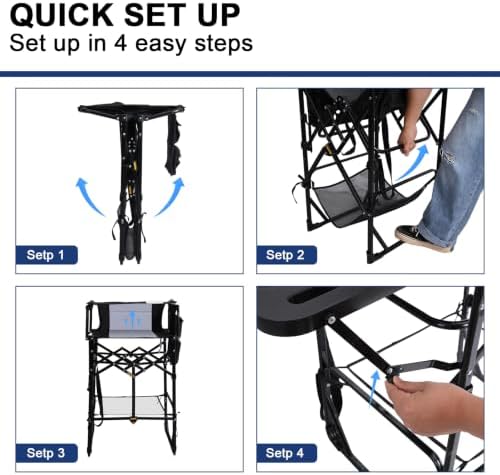 Romswi 2 Pack 30" Extra Tall Folding Camping Chairs, Heavy Duty Director Chairs with Side Table, Cup Holder & Storage Pocket, 400 LBS Support, Portable Outdoor Chairs for Camping, Sports, Black