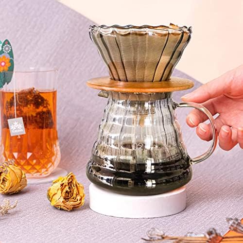 SOTECH Pour Over Coffee Maker Set with Black Gooseneck Kettle Wooden Storage Tray Coffee Dripper Glass Server Coffee Scoop DIY Manual Coffee Maker Set (Portable Sack Set) (coffee maker set)