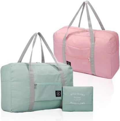 Foldable Travel Duffel Bag (2 Pack), For Spirit Airlines, Weekender Overnight Bag, Tote Carry on Luggage Sport Duffle Weekender Overnight for Women and Girls (Pink Blue)