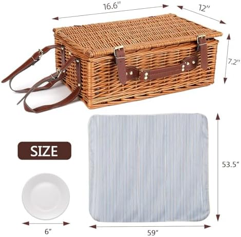 Picnic Basket for 4 Persons with Waterproof Picnic Blanket
