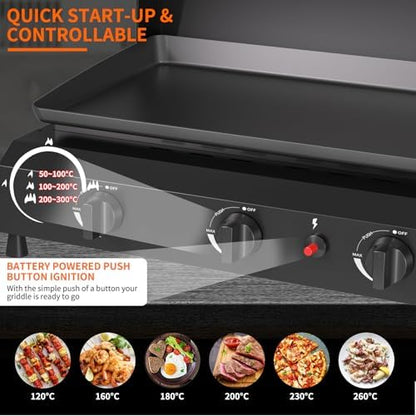 SKOK 4 Burners Outdoor Tabletop Gas Griddle with Hood, Flat Top Grill