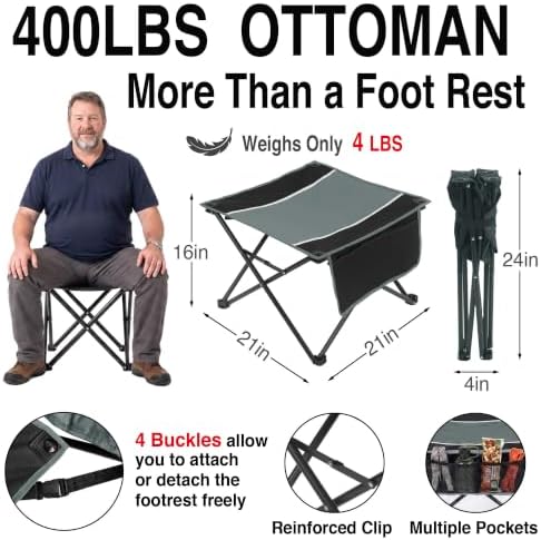 Oversized Camping Chair with Foot Rest, Heavy Duty 400 lbs