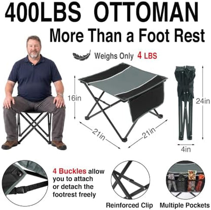 Oversized Camping Chair with Foot Rest, Heavy Duty 400 lbs