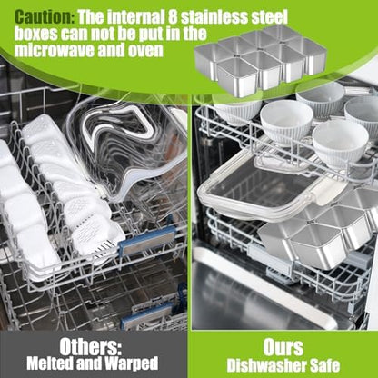 Snackle Box Container Stainless Steel - 8 Compartment Divided Serving Tray