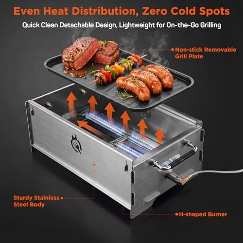 Stainless Steel Portable Tabletop Charcoal Grill, Foldable Camping Grill