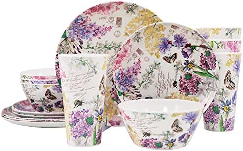 Melamine Dinnerware Set for 4-16 Pcs:Camping Dishes Set with Dinner Plates,Salad Plates,Cups and Bowls.Lightweight and Unbreakable.Indoor and Outdoor Use.