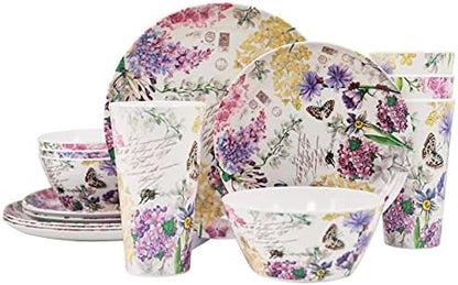 Melamine Dinnerware Set for 4-16 Pcs:Camping Dishes Set with Dinner Plates,Salad Plates,Cups and Bowls.Lightweight and Unbreakable.Indoor and Outdoor Use.