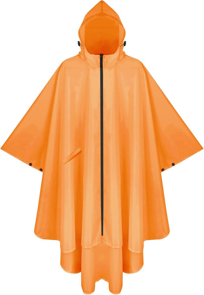 PTEROMY Hooded Rain Poncho for Adult with Pocket and Zipper, Waterproof Lightweight Raincoat for Men and Women