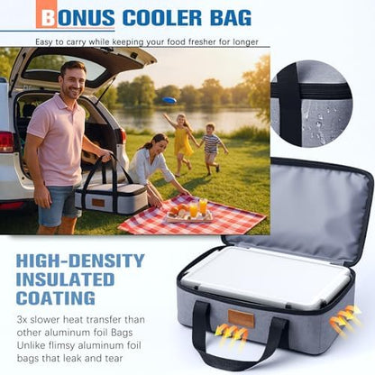 Chilled Portable Snackle Box Container with Ice Pack, Divided Serving Tray with Insulated Bag, Beach Essentials for Summer, Snack Containers for Road Trip Charcuterie Snack Picnic, White