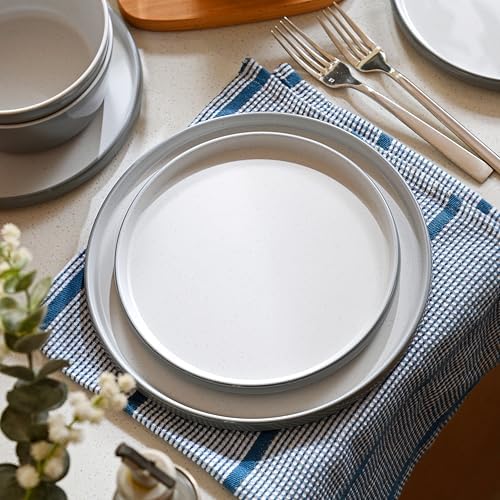 Melamine Dinnerware Sets, Dishware Sets for 4, Light Grey,White