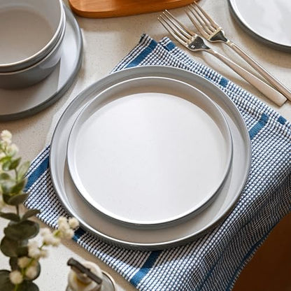 Melamine Dinnerware Sets, Dishware Sets for 4, Light Grey,White