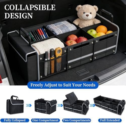95L Collapsible Car Trunk Organizer, Detachable Insulated Cooler Bag