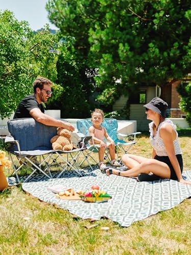 EVER ADVANCED Kids Double Camping Chair with Cupholders Safety Lock, Padded Kids Folding Chair Outdoor with Mesh Pocket, Lightweight Portable Two Person Loveseat for Beach, Supports 300lbs, Grey