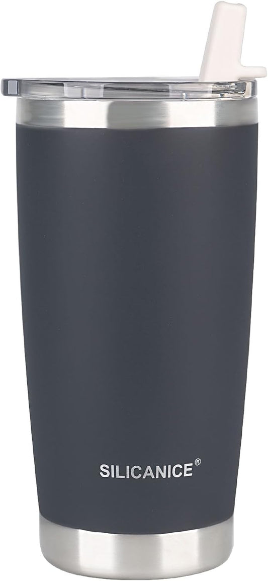 20 oz Stainless Steel Vacuum Insulated Tumbler with Lid And Straw,Durable Travel Iced Coffee Mugs Cups,Dishwasher Safe, Spill Proof,Grils Women men Friends Bottle,Easy Cleaning - Dark Gray