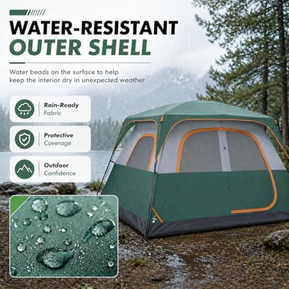 Simple Deluxe 2/4/6/8 Person Cabin Tents for Camping, Outdoor Tent 5-Minute Quick Setup with Mesh Doors, Windows, Waterproof & Sturdy Poles, Ideal for Family Camping, Hiking Outdoor Use