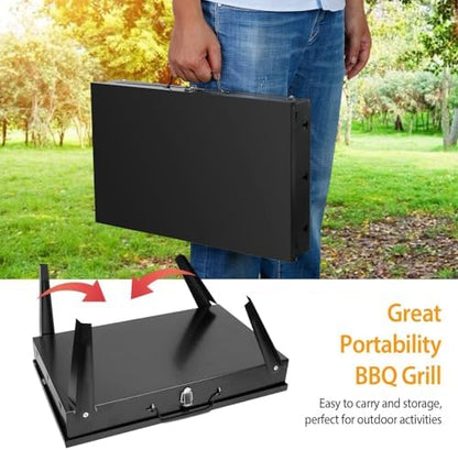 KOCASO Portable Charcoal Grill, Foldable BBQ Suitcase Grill Shelf for Outdoor Camping Picnics Garden Grilling – 16.7x10x17.7 in
