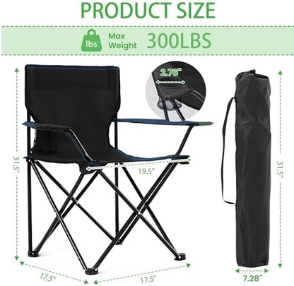 2 Pack Lightweight Folding Camping Chairs, Outdoor Lawn Beach Chair with Cup Holder & Carry Bag for Travel, Fishing, Picnic, Backyard, Hiking (Black, Medium)