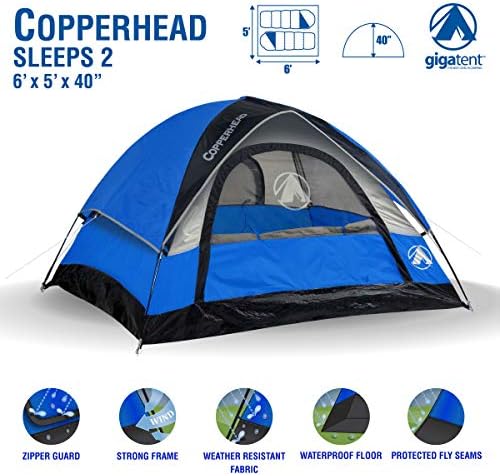 GIGATENT 6′ X 5′ 1-2 Person 3 Season Dome Tent Waterproof & UV Resistant Fabric Carry Bag Included