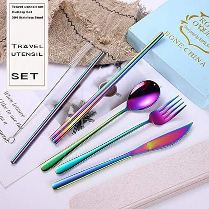 AARAINBOW 6 Pieces 18/8 Stainless Steel Flatware Set Portable Reusable Cutlery - Image 3