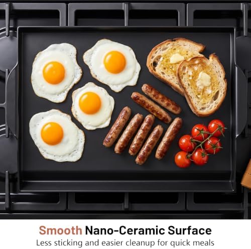 Upgraded 19"x13" Ceramic Coated Cast Iron Griddle, 2.56" High Sidewalls, Portable Natural Nonstick Flat Top with Dual Handles, Universal for Gas Grill & Camping Stove