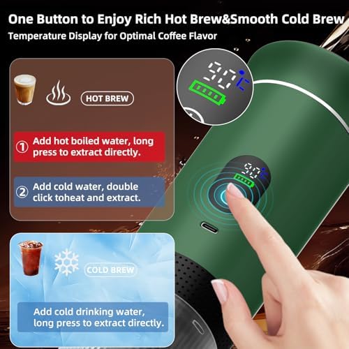 Portable Coffee Maker for Travel & Camping, Portable Espresso Maker with Bag, Rechargeable Cordless Battery Operated Coffee Makers for Ground Coffee, NS Capsule RV, Hiking, Office(Green)