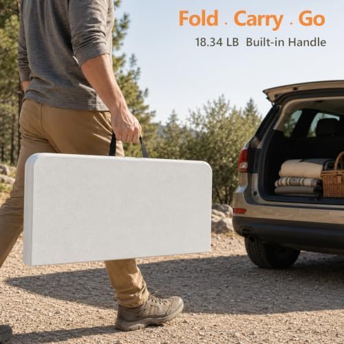 36" Folding Table, Portable Square Folding Card Table with Carrying Handle, Heavy Duty Plastic Foldable Event Table for Camping, Picnic, Party, Crafting, Outdoor and Indoor Use, White