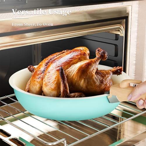 ShanSon 6 Pieces Kitchen Non-Stick Cookware Sets with Removable Handle, Stackable Pots and Pans Set Nonstick for Induction Gas RVs Camping Space Saving，Green