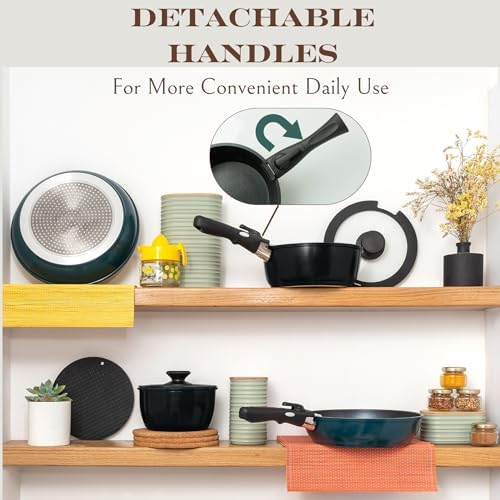 Moss & Stone 10-Piece Nonstick Pots and Pans Set, Removable Handle Cookware