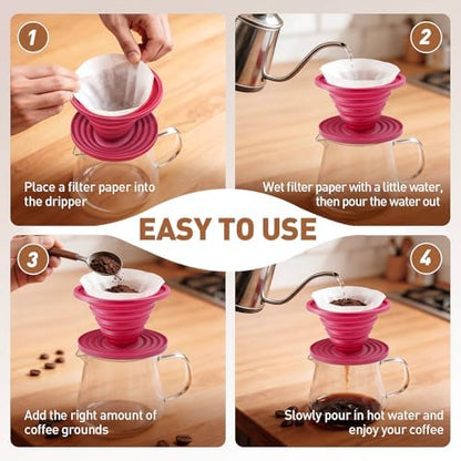 2Pcs Collapsible Pour Over Coffee Dripper, Silicone Filter Holder