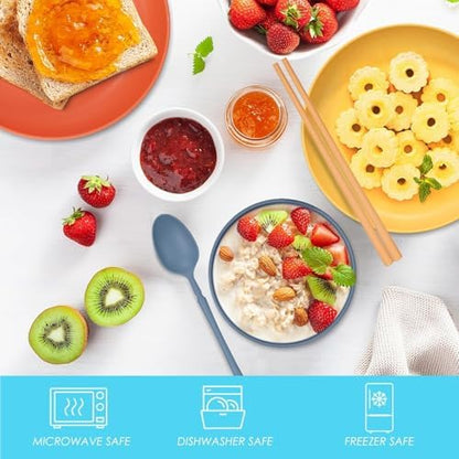 48Pcs Wheat Straw Dinnerware Sets, Unbreakable Plastic Plates and Bowls Sets, Dinner Sets for 4 People, Travel Picnic Camping Cutlery Set, Home Party Cutlery Set, Dishwasher Microwave Safe Dishes