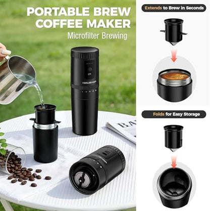 HAUSHOF Travel Coffee Maker,Coffee Grinder for Home,Camping