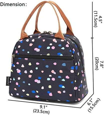 FlowFly Insulated Lunch Cooler Bag - Tote Organizer for Women/Men, Black Flower