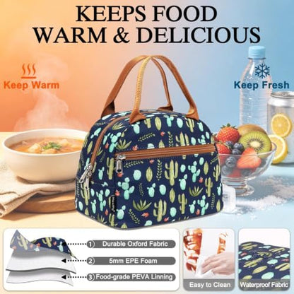 FlowFly Insulated Lunch Cooler Bag - Tote Bag Organizer for Women/Men, Cactus