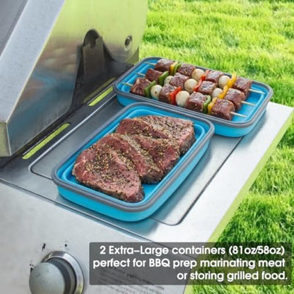 Collapsible Food Storage Containers with Lids 10 Pack(81oz/58oz Extra Large Included), 6 Rectangular+4 Round, Annaklin Silicone Collapsible Food Containers Sets Microwave Freezer Dishwasher Safe, Blue
