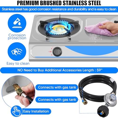 Propane Gas Stove,2 Burner Propane Burner, with Removable Leg,Auto Ignition Camping Stove,Portable Gas Stove for RV, Apartment, Outdoor