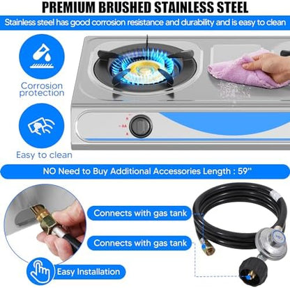 Propane Gas Stove,2 Burner Propane Burner, with Removable Leg,Auto Ignition Camping Stove,Portable Gas Stove for RV, Apartment, Outdoor