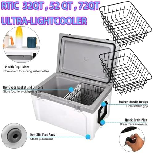 Cooler Basket for RTIC 32QT Ultra-Light Coolers, Stainless Steel Storage Dry-Goods Basket, Keep Smaller Items Dry, Compatible with Ice, Dividers, Locks and Other Accessories.