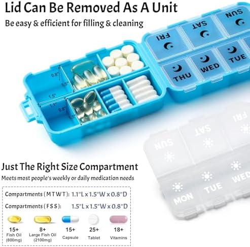 Foldable Portable 7 Day Pill Organizer 2 Times a Day, AM PM Weekly Pill Box