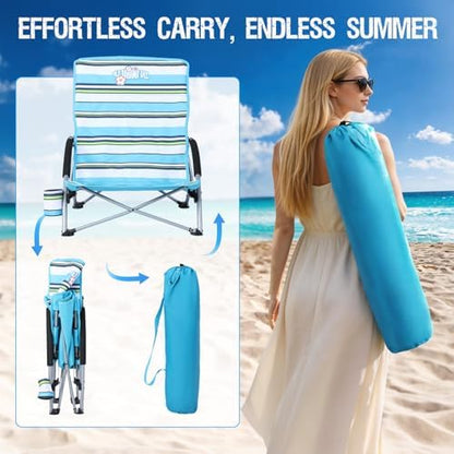 350lbs Capacity Low Beach Chair Lightweight Folding Sand Chair for Camping
