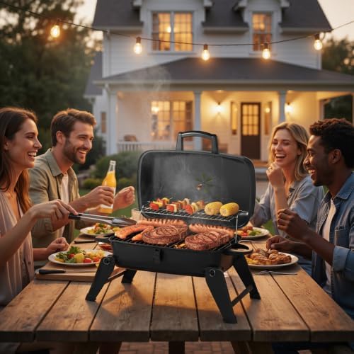 MASTER COOK Portable Charcoal Grill, Foldable Lightweight BBQ Grill with 330 sq.in. Cooking Area and Adjustable Air Vent Outdoor RV, Hiking, Camping, Patio, Tailgating