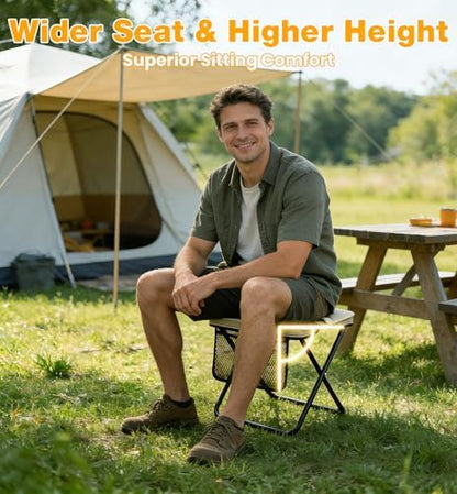 2 Pcs XL Foldable Backpack Stool for Adults, 14.2" Wide Seat & Knee-Friendly Folding Stool Pocket Chair, Portable Chairs, Heavy Duty Collapsible Camping Seat for Fishing Travel - Khaki
