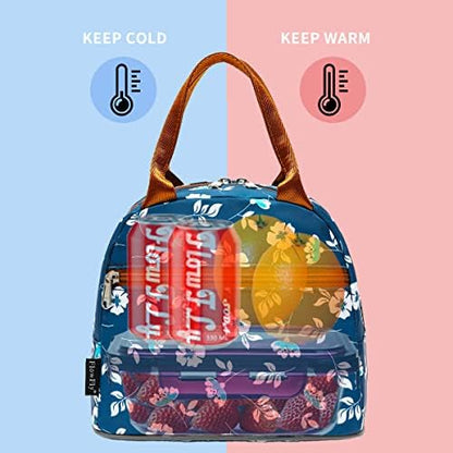 FlowFly Insulated Lunch Cooler Bag - Tote Bag Organizer for Women/Men, Floral#White