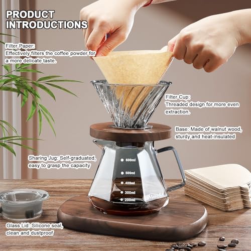 Mongdio Pour Over Coffee Maker, 20 oz Glass Coffee Maker, 600ml, Gray