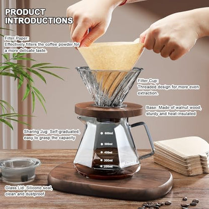 Mongdio Pour Over Coffee Maker, 20 oz Glass Coffee Maker, 600ml, Gray